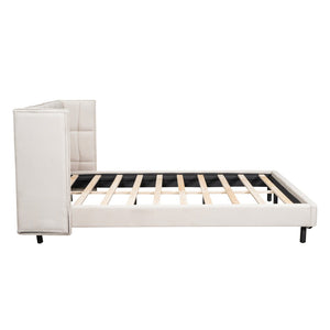 HomeRoots Beige Tufted Upholstered Queen Bed Frame with LED Lighting, USB Port & Stylish Comfort for Your Bedroom 590343