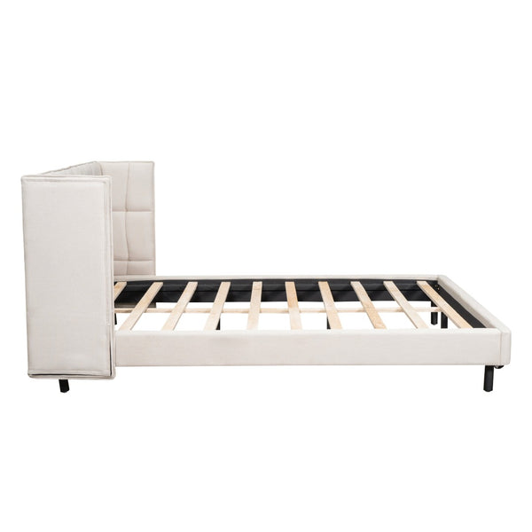 HomeRoots Beige Tufted Upholstered Queen Bed Frame with LED Lighting, USB Port & Stylish Comfort for Your Bedroom 590343