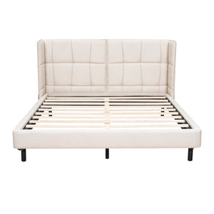 HomeRoots Beige Tufted Upholstered Queen Bed Frame with LED Lighting, USB Port & Stylish Comfort for Your Bedroom 590343