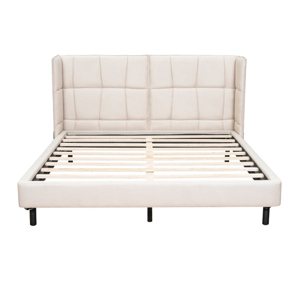 HomeRoots Beige Tufted Upholstered Queen Bed Frame with LED Lighting, USB Port & Stylish Comfort for Your Bedroom 590343