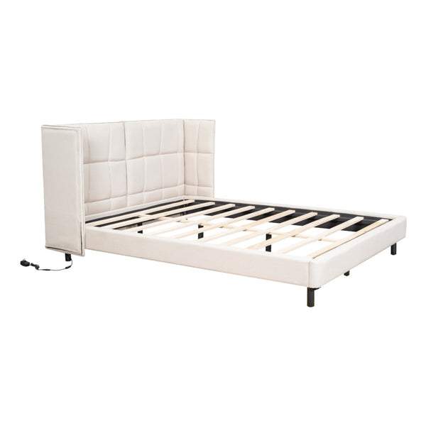 HomeRoots Beige Tufted Upholstered Queen Bed Frame with LED Lighting, USB Port & Stylish Comfort for Your Bedroom 590343