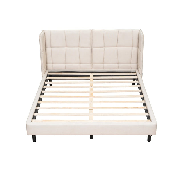 HomeRoots Beige Tufted Upholstered Queen Bed Frame with LED Lighting, USB Port & Stylish Comfort for Your Bedroom 590343