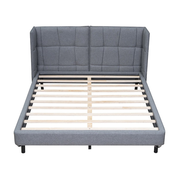 HomeRoots Gray Tufted Upholstered Queen Bed Frame with LED Lights, USB Charging, and Stylish Comfort Features 590344