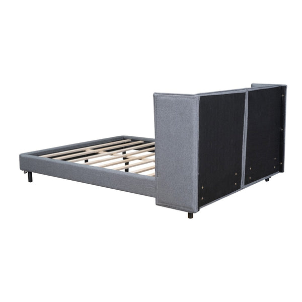 HomeRoots Gray Tufted Upholstered Queen Bed Frame with LED Lights, USB Charging, and Stylish Comfort Features 590344