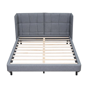 HomeRoots Gray Tufted Upholstered Queen Bed Frame with LED Lights, USB Charging, and Stylish Comfort Features 590344