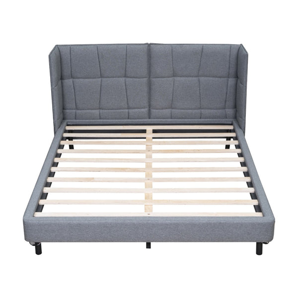 HomeRoots Gray Tufted Upholstered Queen Bed Frame with LED Lights, USB Charging, and Stylish Comfort Features 590344