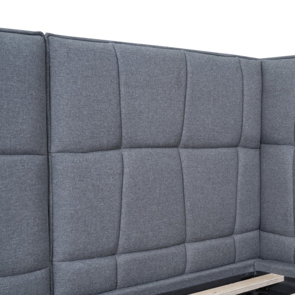 HomeRoots Gray Tufted Upholstered Queen Bed Frame with LED Lights, USB Charging, and Stylish Comfort Features 590344