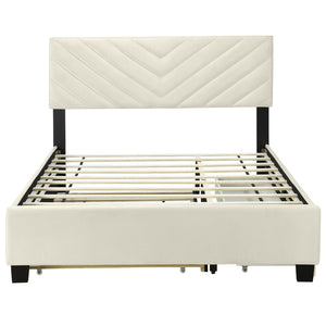 HomeRoots Beige Tufted Upholstered Queen Bed Frame with Trundle & Storage Drawers for Space-Saving Elegance 590345
