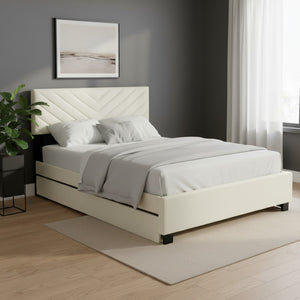 HomeRoots Beige Tufted Upholstered Queen Bed Frame with Trundle & Storage Drawers for Space-Saving Elegance 590345