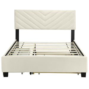 HomeRoots Beige Tufted Upholstered Queen Bed Frame with Trundle & Storage Drawers for Space-Saving Elegance 590345