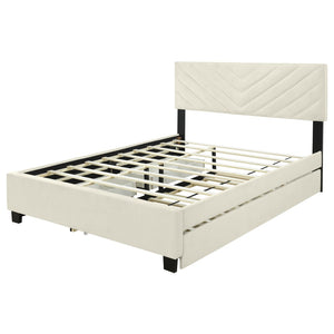 HomeRoots Beige Tufted Upholstered Queen Bed Frame with Trundle & Storage Drawers for Space-Saving Elegance 590345
