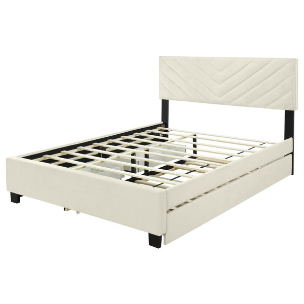 HomeRoots Beige Tufted Upholstered Queen Bed Frame with Trundle & Storage Drawers for Space-Saving Elegance 590345