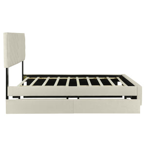 HomeRoots Beige Tufted Upholstered Queen Bed Frame with Trundle & Storage Drawers for Space-Saving Elegance 590345