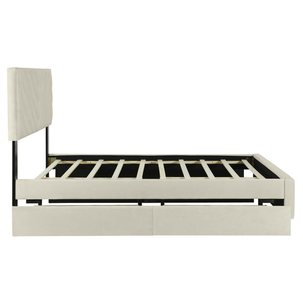 HomeRoots Beige Tufted Upholstered Queen Bed Frame with Trundle & Storage Drawers for Space-Saving Elegance 590345