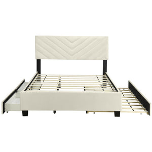 HomeRoots Beige Tufted Upholstered Queen Bed Frame with Trundle & Storage Drawers for Space-Saving Elegance 590345