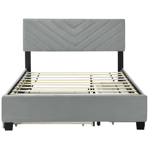 HomeRoots Gray Tufted Upholstered Queen Bed Frame with Hidden Trundle, Storage Drawers, and Stylish Design 590346
