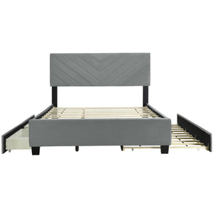 HomeRoots Gray Tufted Upholstered Queen Bed Frame with Hidden Trundle, Storage Drawers, and Stylish Design 590346