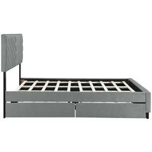 HomeRoots Gray Tufted Upholstered Queen Bed Frame with Hidden Trundle, Storage Drawers, and Stylish Design 590346