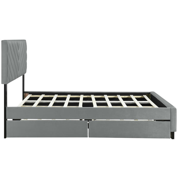 HomeRoots Gray Tufted Upholstered Queen Bed Frame with Hidden Trundle, Storage Drawers, and Stylish Design 590346