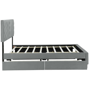HomeRoots Gray Tufted Upholstered Queen Bed Frame with Hidden Trundle, Storage Drawers, and Stylish Design 590346