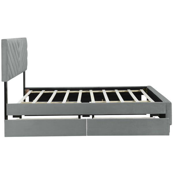 HomeRoots Gray Tufted Upholstered Queen Bed Frame with Hidden Trundle, Storage Drawers, and Stylish Design 590346