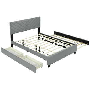 HomeRoots Gray Tufted Upholstered Queen Bed Frame with Hidden Trundle, Storage Drawers, and Stylish Design 590346
