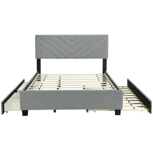 HomeRoots Gray Tufted Upholstered Queen Bed Frame with Hidden Trundle, Storage Drawers, and Stylish Design 590346