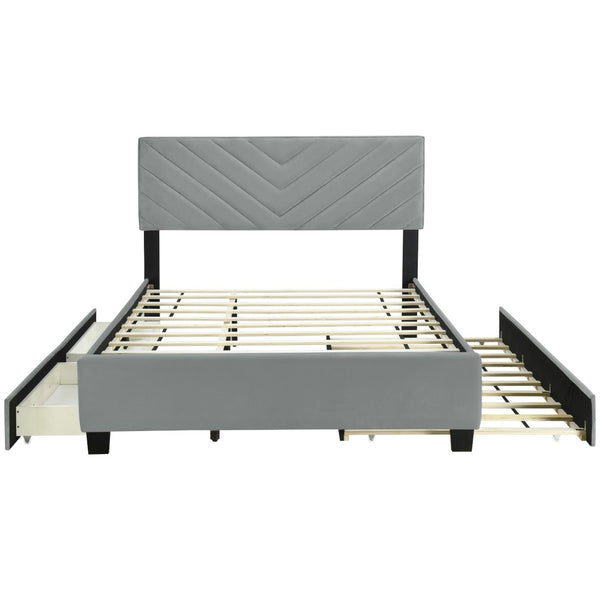 HomeRoots Gray Tufted Upholstered Queen Bed Frame with Hidden Trundle, Storage Drawers, and Stylish Design 590346