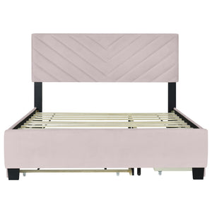 HomeRoots Pink Tufted Upholstered Twin Bed Frame with Trundle, Storage Drawers & Stylish Platform Design 590347