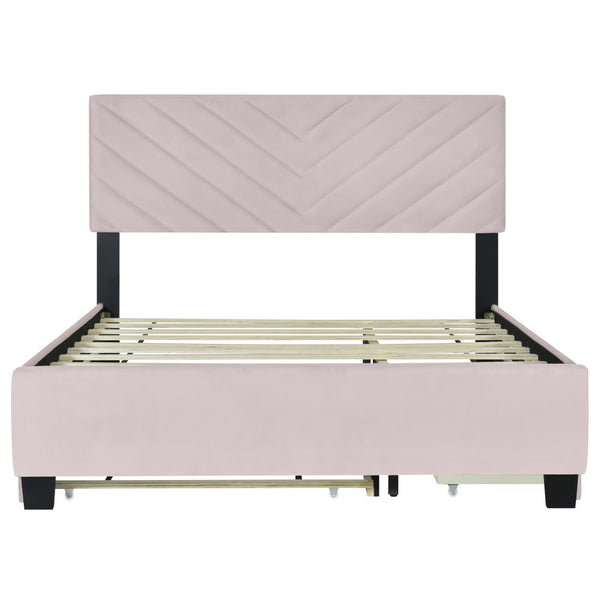 HomeRoots Pink Tufted Upholstered Twin Bed Frame with Trundle, Storage Drawers & Stylish Platform Design 590347