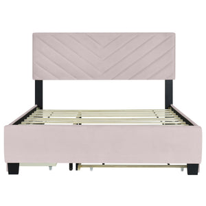 HomeRoots Pink Tufted Upholstered Twin Bed Frame with Trundle, Storage Drawers & Stylish Platform Design 590347