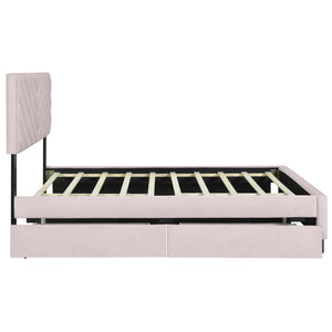 HomeRoots Pink Tufted Upholstered Twin Bed Frame with Trundle, Storage Drawers & Stylish Platform Design 590347