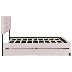 HomeRoots Pink Tufted Upholstered Twin Bed Frame with Trundle, Storage Drawers & Stylish Platform Design 590347