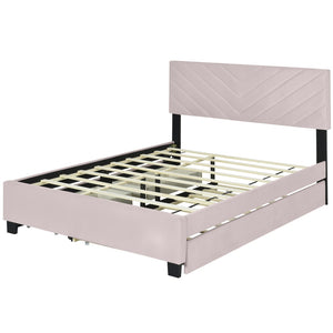 HomeRoots Pink Tufted Upholstered Twin Bed Frame with Trundle, Storage Drawers & Stylish Platform Design 590347