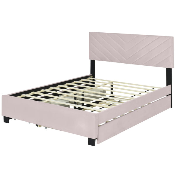 HomeRoots Pink Tufted Upholstered Twin Bed Frame with Trundle, Storage Drawers & Stylish Platform Design 590347