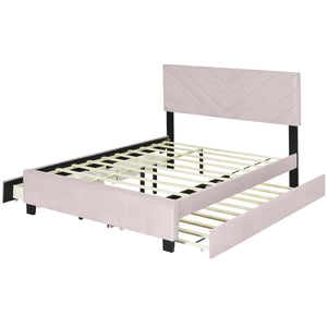 HomeRoots Pink Tufted Upholstered Twin Bed Frame with Trundle, Storage Drawers & Stylish Platform Design 590347