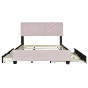 HomeRoots Pink Tufted Upholstered Twin Bed Frame with Trundle, Storage Drawers & Stylish Platform Design 590347