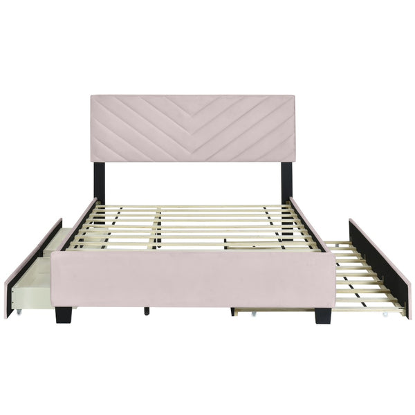 HomeRoots Pink Tufted Upholstered Twin Bed Frame with Trundle, Storage Drawers & Stylish Platform Design 590347