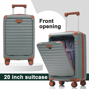 English Elm Luggage 5 Piece Abs Hardshell Travel Set with Usb Port Spinner Wheels and Tsa Lock Grey Green N732P265290Y