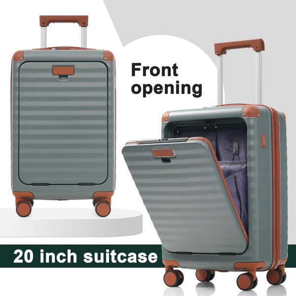 English Elm Luggage 5 Piece Abs Hardshell Travel Set with Usb Port Spinner Wheels and Tsa Lock Grey Green N732P265290Y
