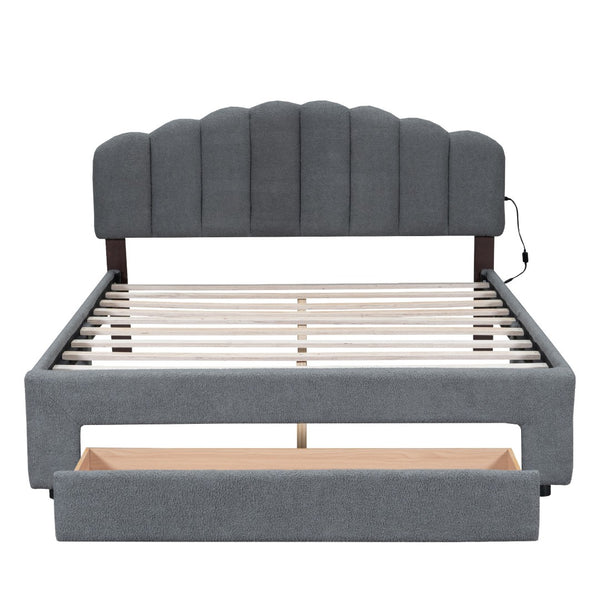 HomeRoots Gray Tufted Upholstered Full Bed Frame with LED Lights, USB Port & Modern Luxury Comfort 590352