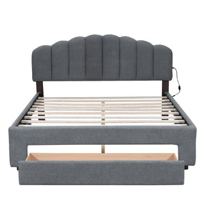 HomeRoots Gray Tufted Upholstered Full Bed Frame with LED Lights, USB Port & Modern Luxury Comfort 590352