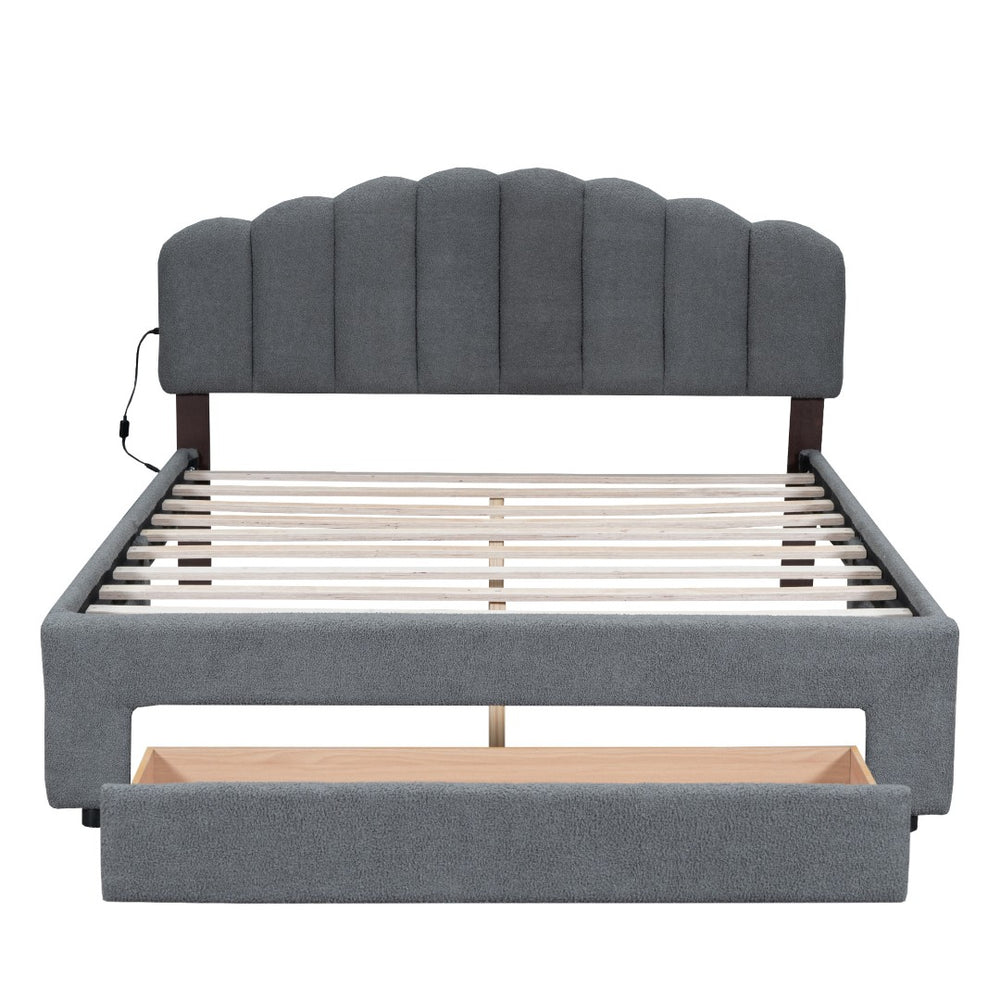 HomeRoots Gray Tufted Upholstered Full Bed Frame with LED Lights, USB Port & Modern Luxury Comfort 590352