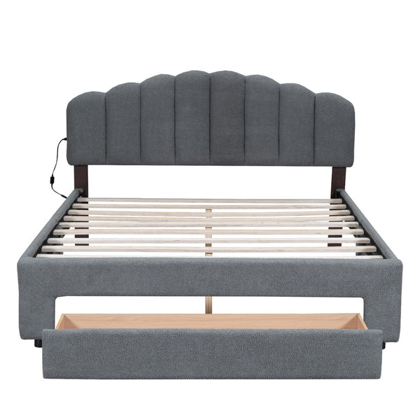 HomeRoots Gray Tufted Upholstered Full Bed Frame with LED Lights, USB Port & Modern Luxury Comfort 590352