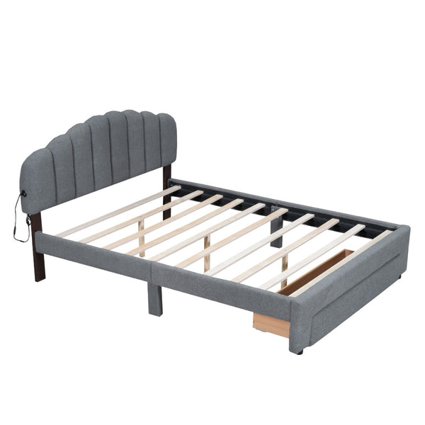 HomeRoots Gray Tufted Upholstered Full Bed Frame with LED Lights, USB Port & Modern Luxury Comfort 590352