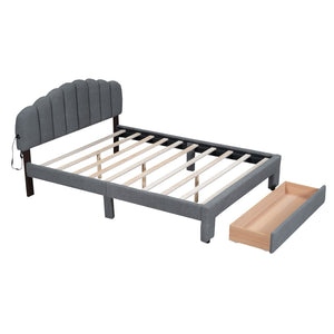 HomeRoots Gray Tufted Upholstered Full Bed Frame with LED Lights, USB Port & Modern Luxury Comfort 590352