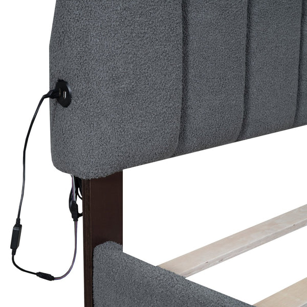 HomeRoots Gray Tufted Upholstered Full Bed Frame with LED Lights, USB Port & Modern Luxury Comfort 590352