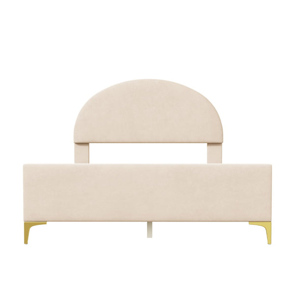 HomeRoots Beige Tufted Velvet Queen Bed Frame - Luxurious Upholstered Design for Stylish Comfort & Durability 590353