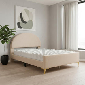 HomeRoots Beige Tufted Velvet Queen Bed Frame - Luxurious Upholstered Design for Stylish Comfort & Durability 590353