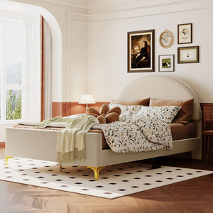 HomeRoots Beige Tufted Velvet Queen Bed Frame - Luxurious Upholstered Design for Stylish Comfort & Durability 590353